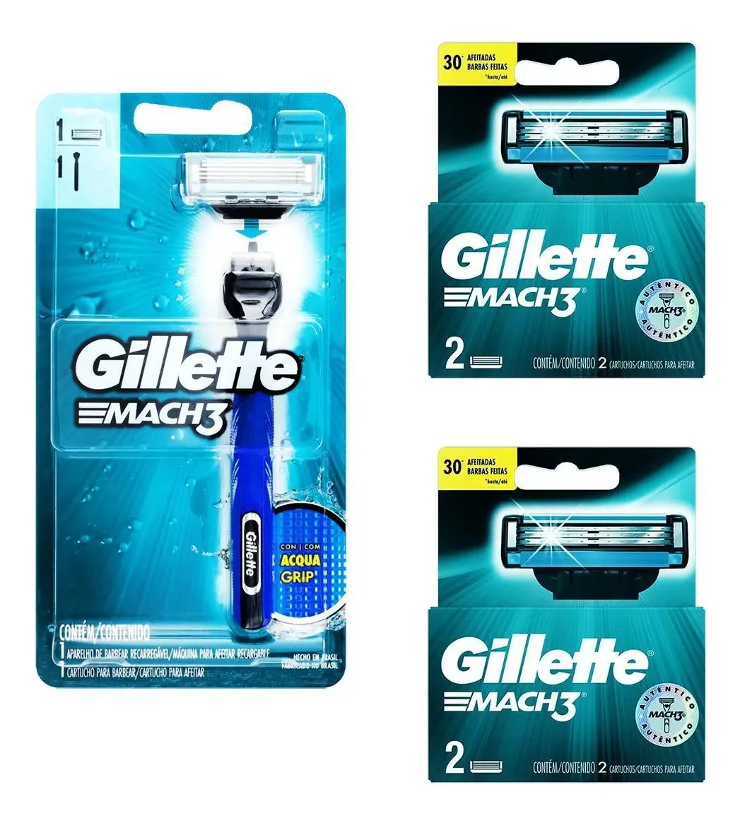 Aparelho De Barbear Acqua Grip Mais 4 Cargas Gillette Mach 3