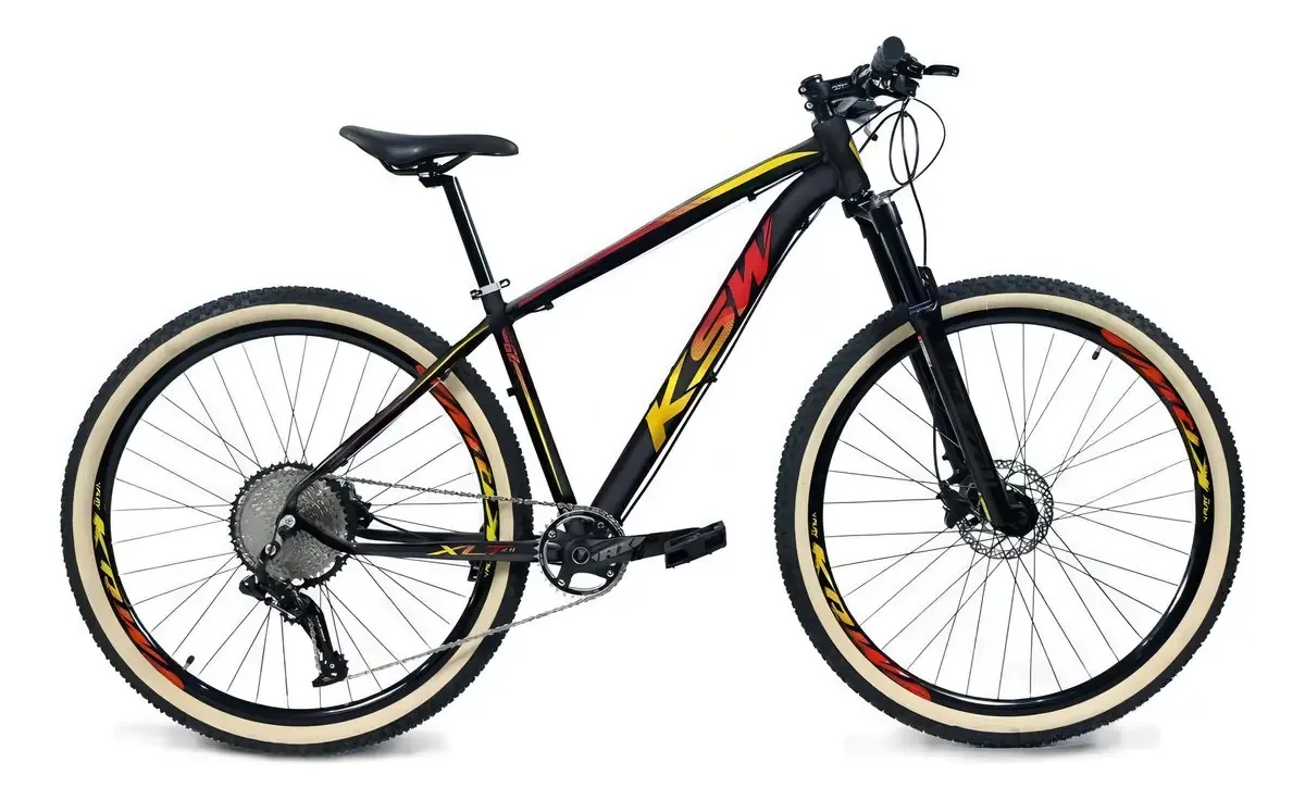 Bicicleta Aro 29 Ksw Alum 12 Vel Suspenção A Ar E Trava Ks12 Cor Preto/amarelo E Vermelho