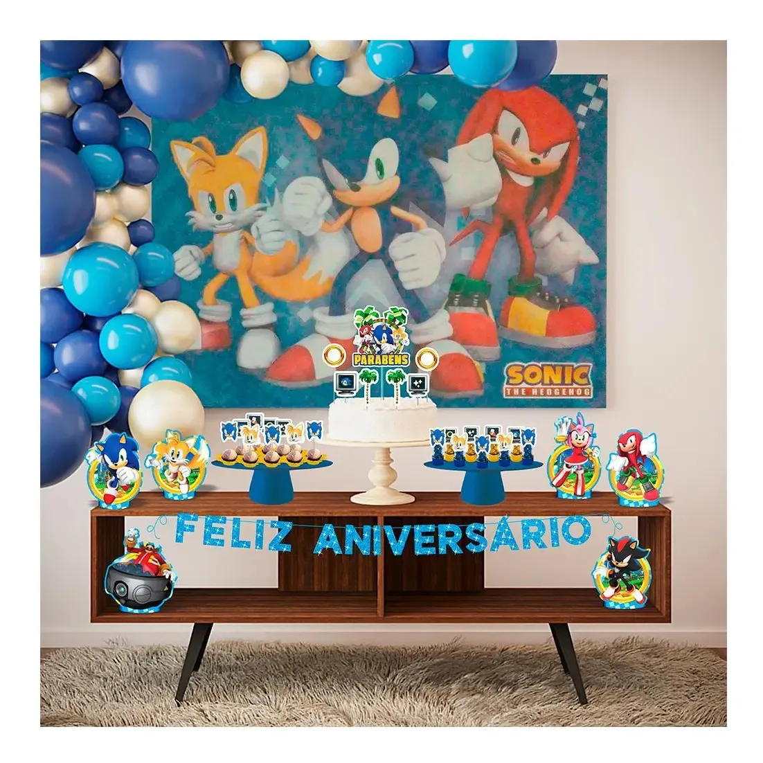 Kit Festa Fácil Decoração Sonic De Aniversário 39 Pç