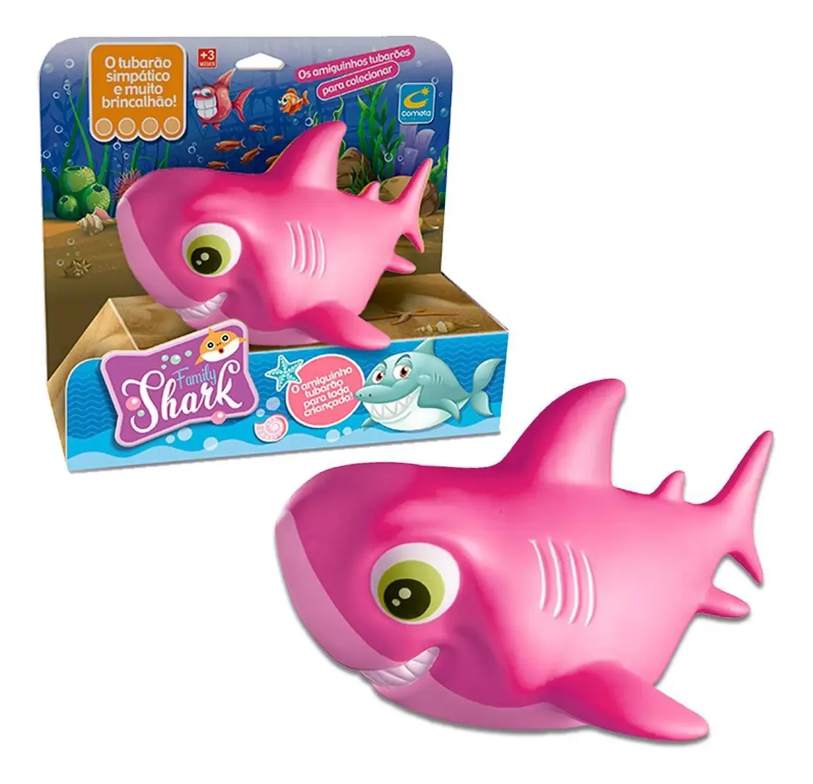 Tubarão Rosa De Vinil Infantil Family Shark Fofinho
