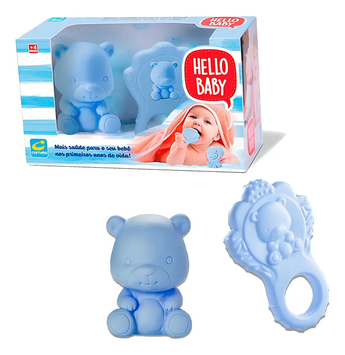 Brinquedo Ursinho Mordedor Infantil Hello Baby Azul