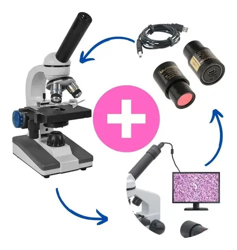 Microscópio Monocular Profissional + Câmera Digital Cor Branco Voltagem