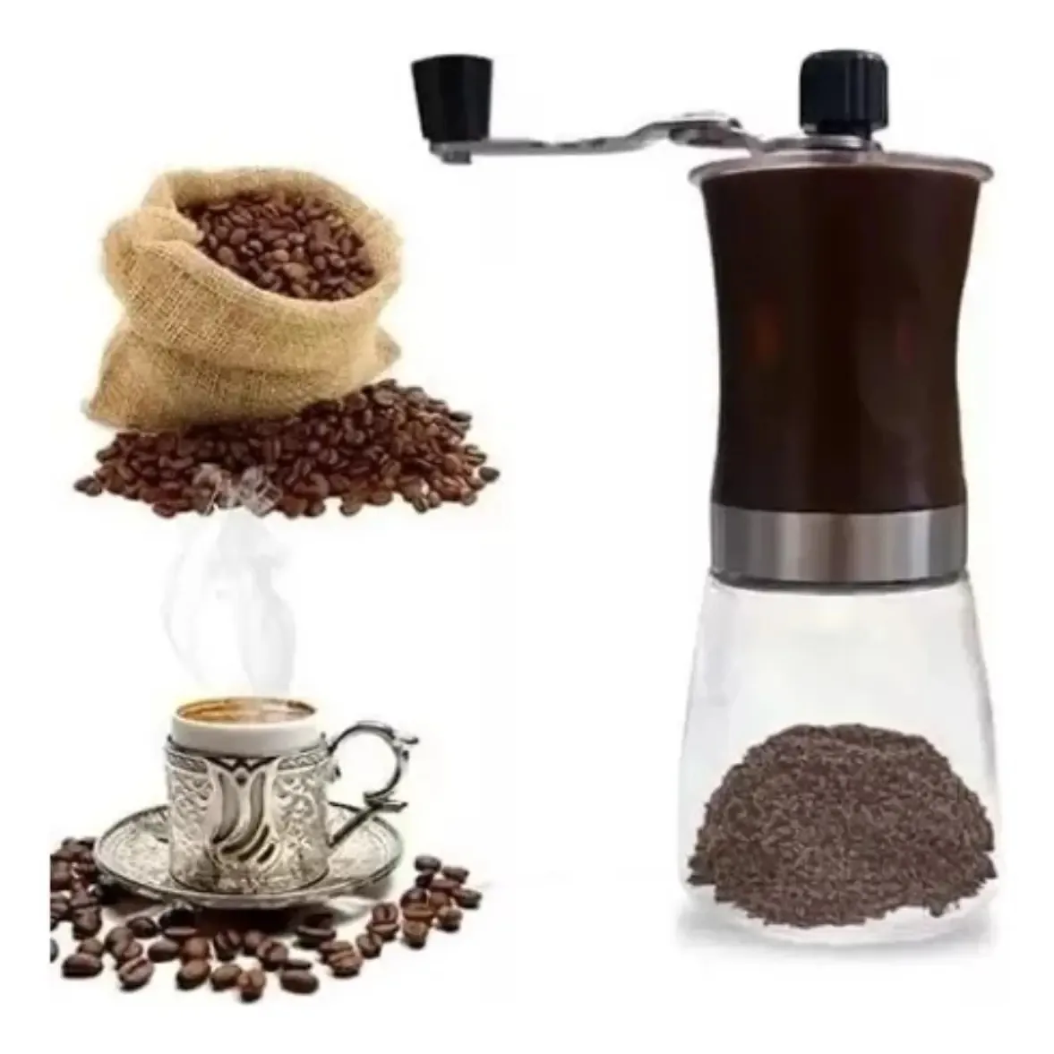 Moedor De Café Manual E Grãos Portatil Com Regulagem Cor Preta