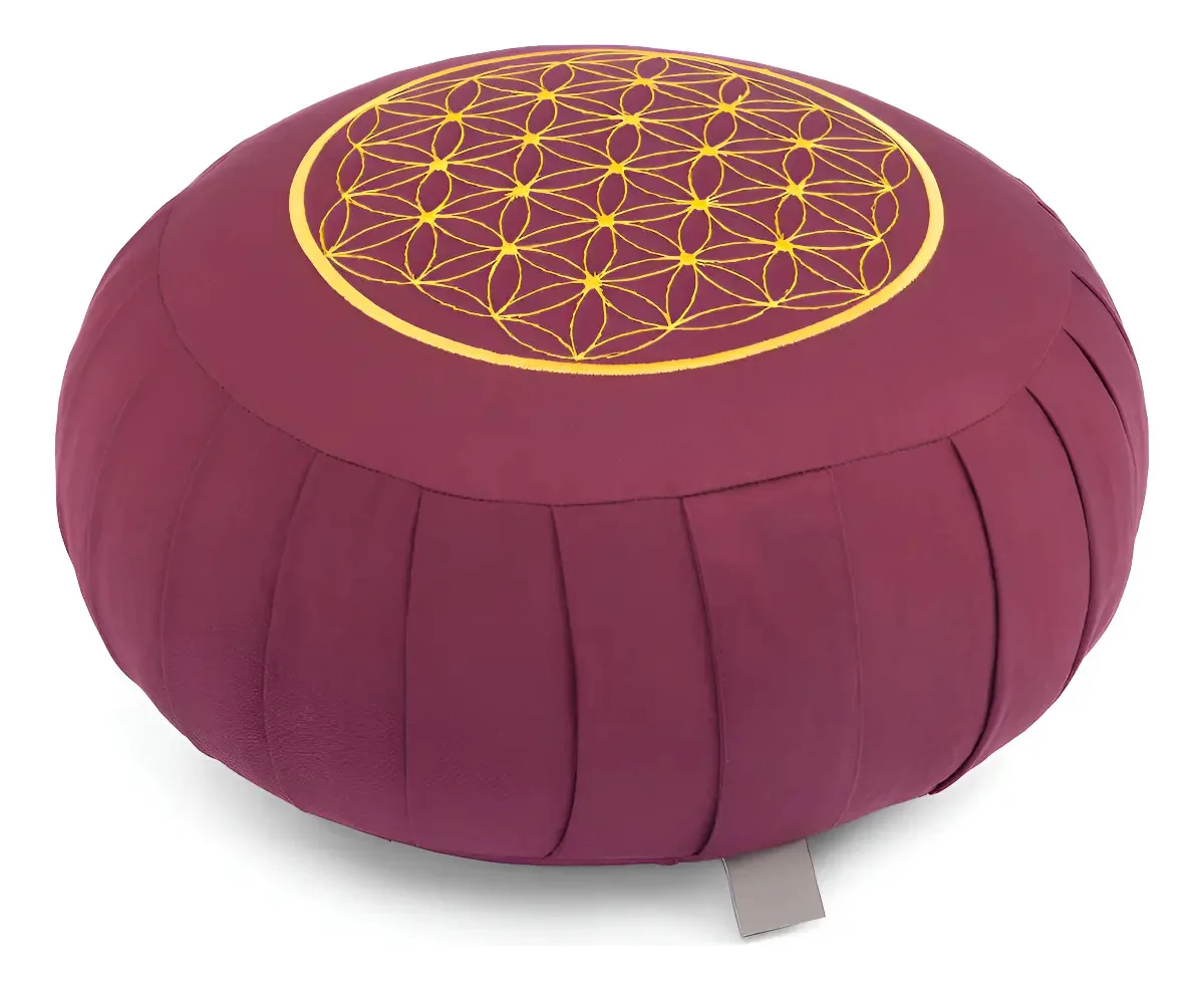 Zafu Almofada Puf De Meditação Estampa Flor Da Vida De Kapok Cor Violeta-escuro
