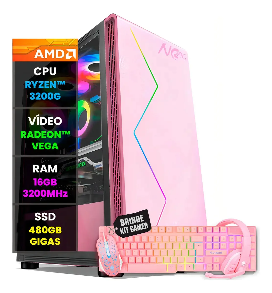 Pc Gamer Computador Completo Amd Ryzen Kit Rosa Pink Wifi