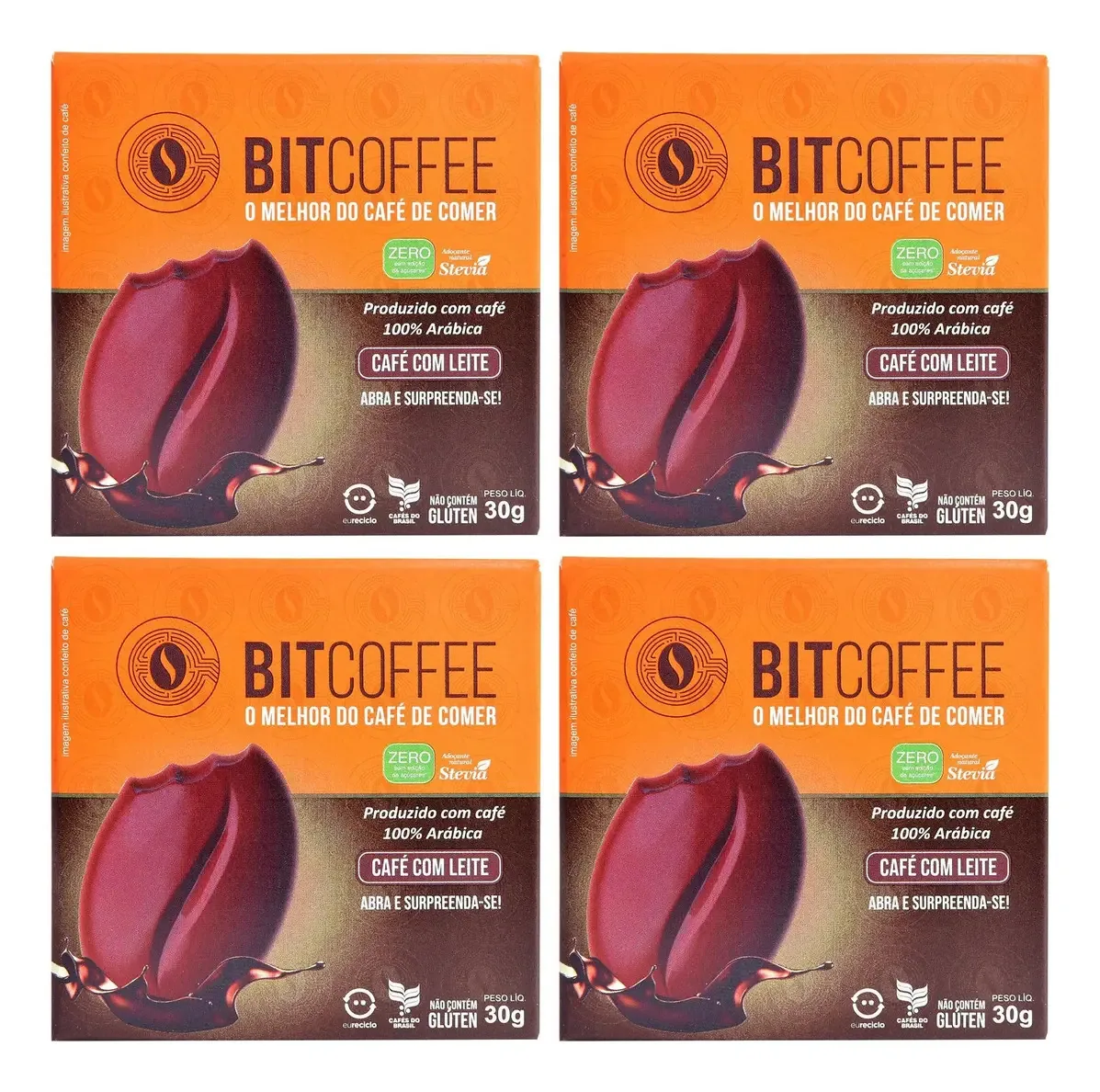 Kit 4 Confeitos De Café Bitcoffee Zero Sabor Café Leite 30g