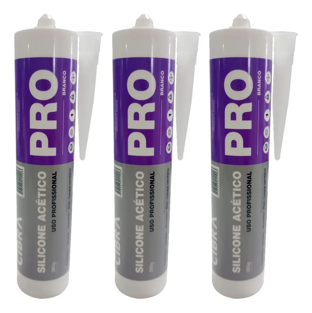 Kit 3 Selantes de Silicone Acético Pro Branco Cibra para Vedação