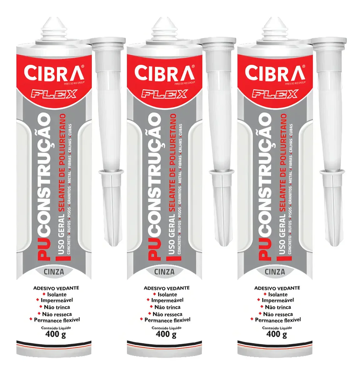 Kit 3 Selantes Pu Construção / 40 Uso Geral Cibra Flex Cinza