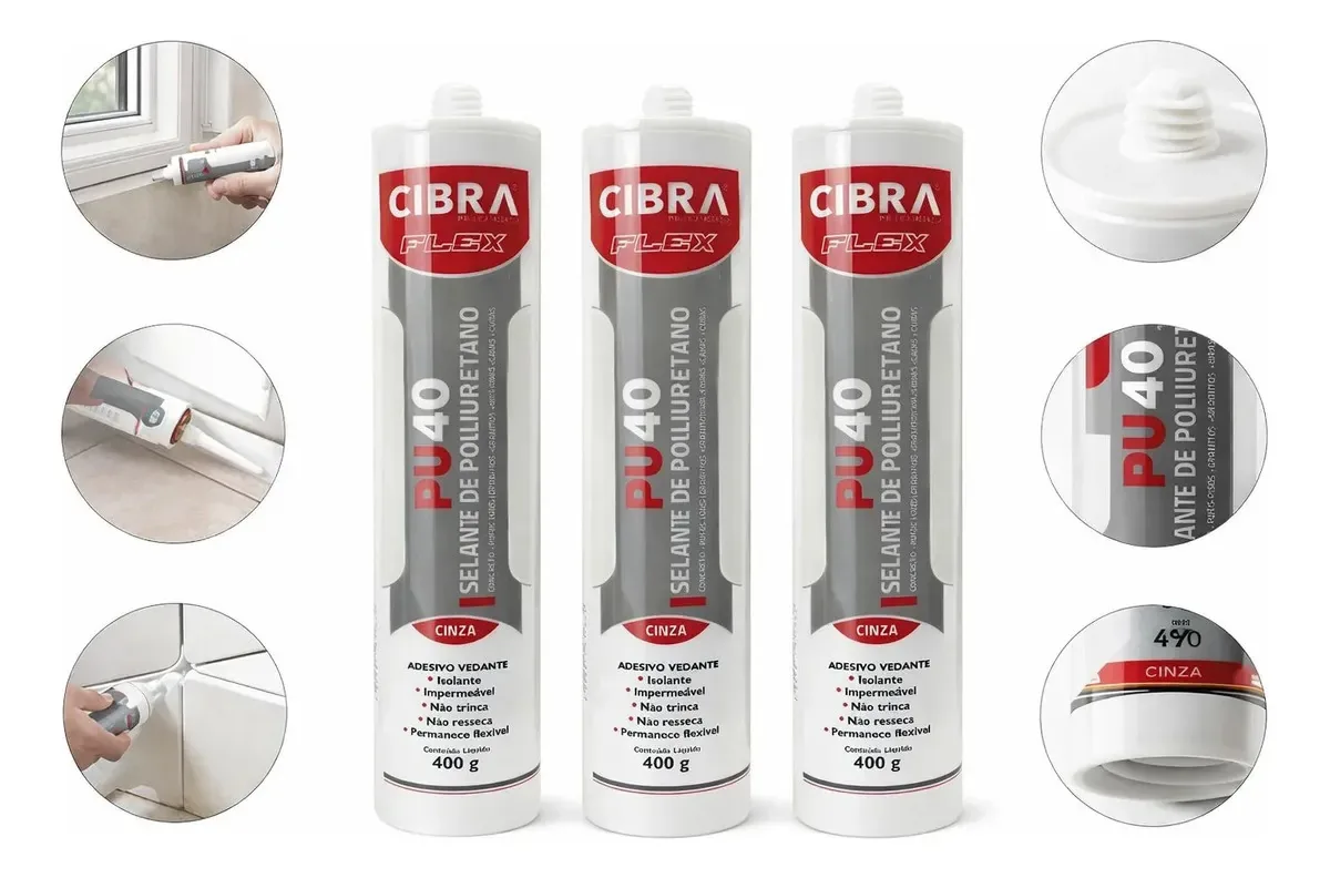 Kit 3 Selantes Pu 40 Poliuretano Cibra Flex Cinza