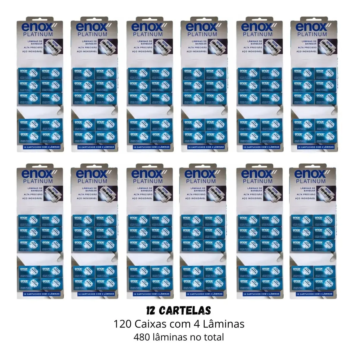 480 Lâminas De Barbear Fio Duplo Platinum Enox - 12 Cartelas