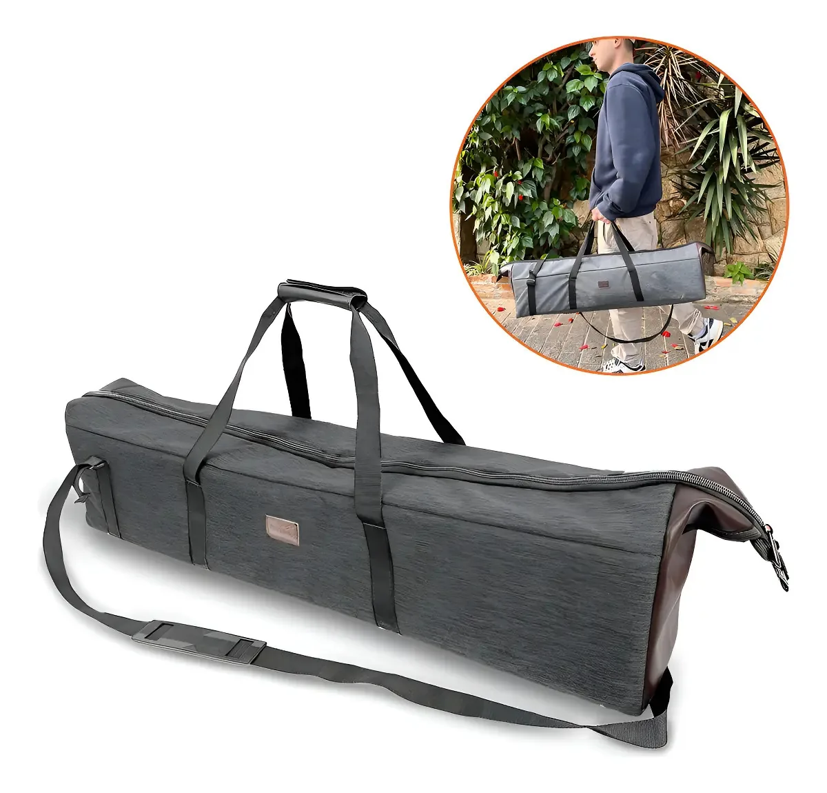 Bolsa Case Tripé Video Iluminação Estudio 80cm Mescla Espuma Cor Cinza mescla