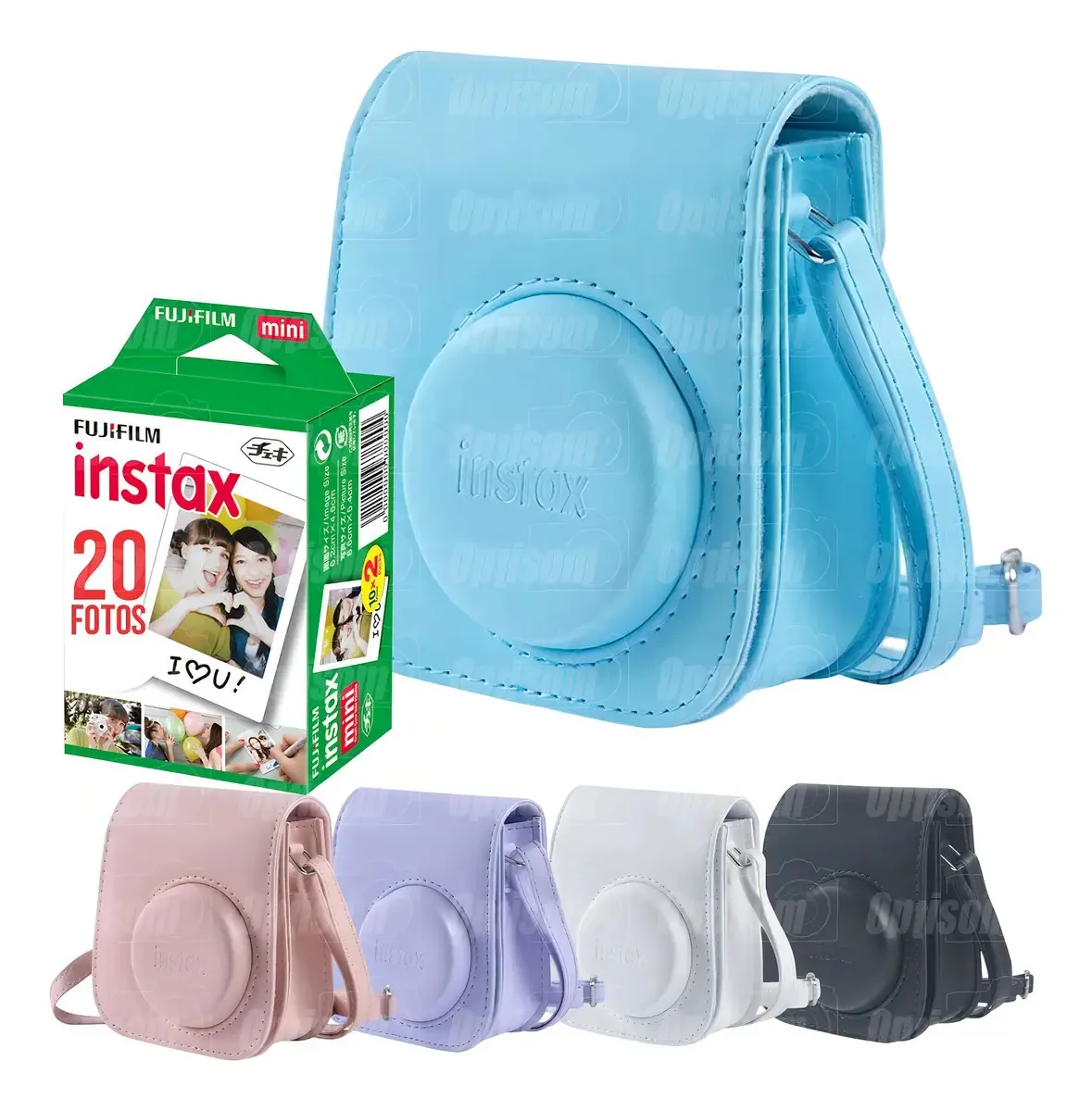 Bolsa Case Couro Para Câmeras Instax Mini 11 + Filme 20 Foto Cor Azul