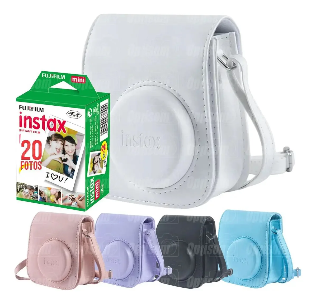 Bolsa Case Couro Para Câmeras Instax Mini 11 + Filme 20 Foto Cor Branca