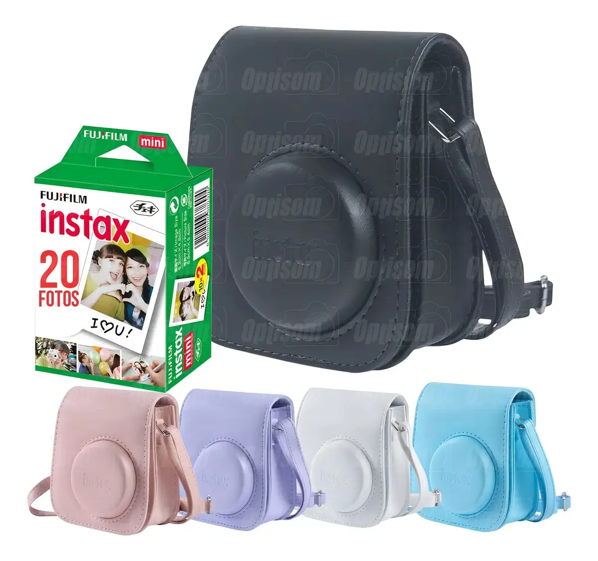 Bolsa Case Couro Para Câmeras Instax Mini 11 + Filme 20 Foto Cor Preta