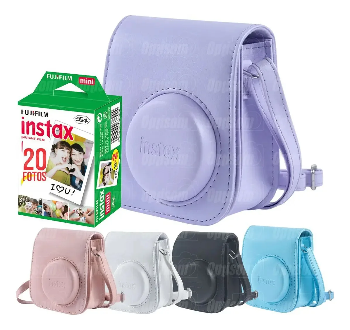 Bolsa Case Couro Para Câmeras Instax Mini 11 + Filme 20 Foto Cor Lilás