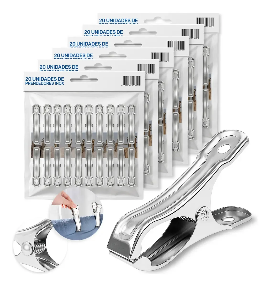 KIT 120 Prendedores Inox Resistentes Multifuncionais Com Qualidade Para Casa Roupas Cozinha e Organização ALUMI