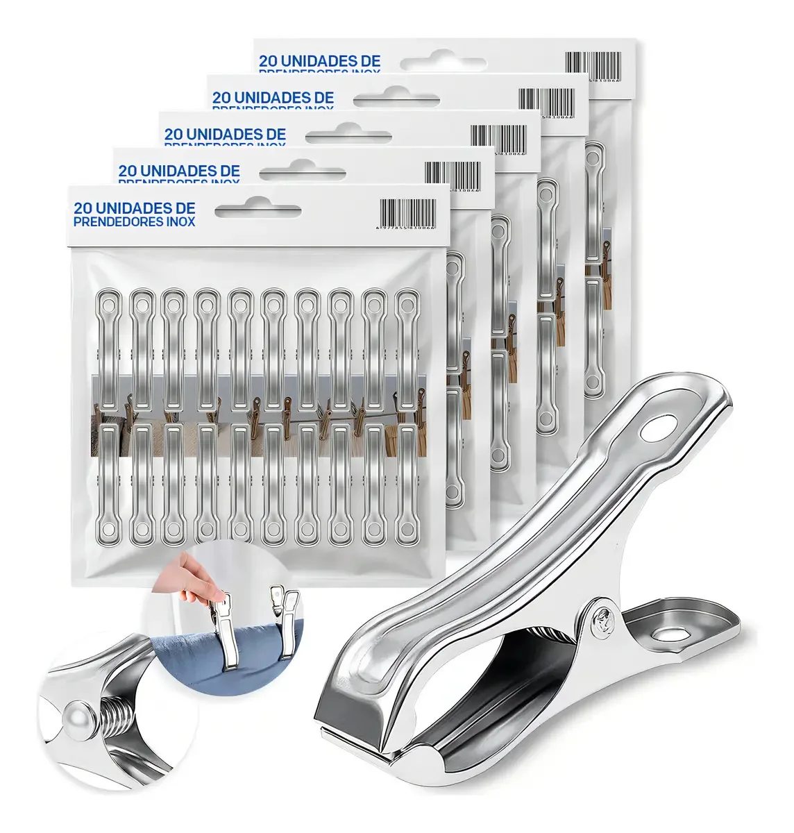 KIT 100 Prendedores Inox Resistentes Multifuncionais Com Qualidade Para Casa Roupas Cozinha e Organização Flos