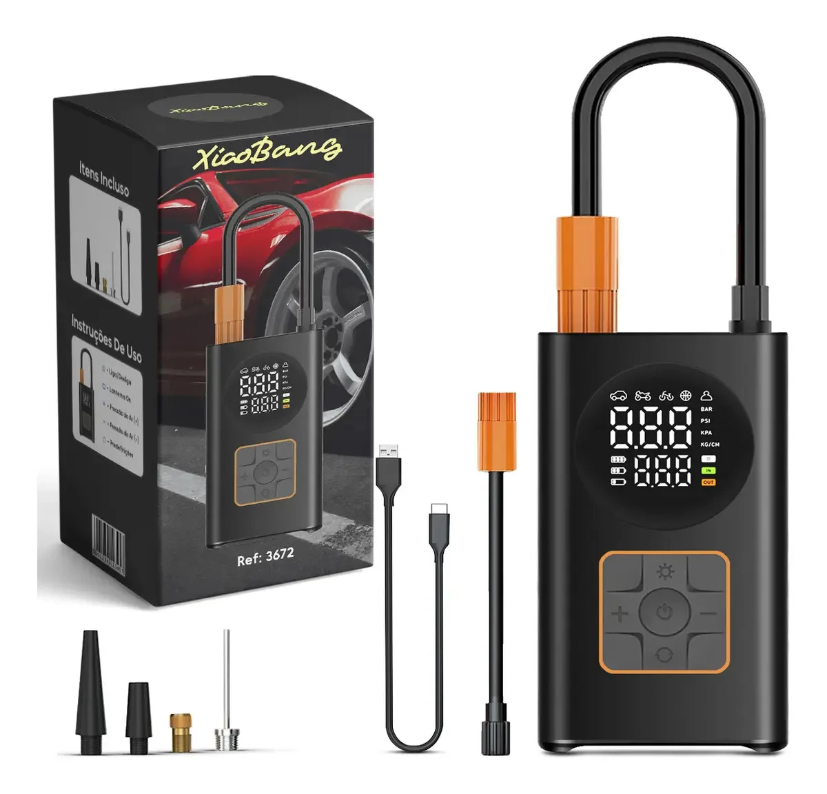 Carregador Digital Portátil Carregador Powerbank Com Bateria 4000mah Recarregável Usb Com Iluminação Led Para Carro Moto Bicicleta Pneus E Equipamentos Infláveis
