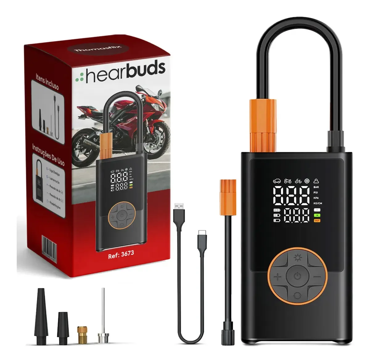 Carregador Digital Portátil Powerbank 4000mah Bivolt Com Iluminação Led Para Carro Moto Bicicleta Pneus E Diversos Infláveis