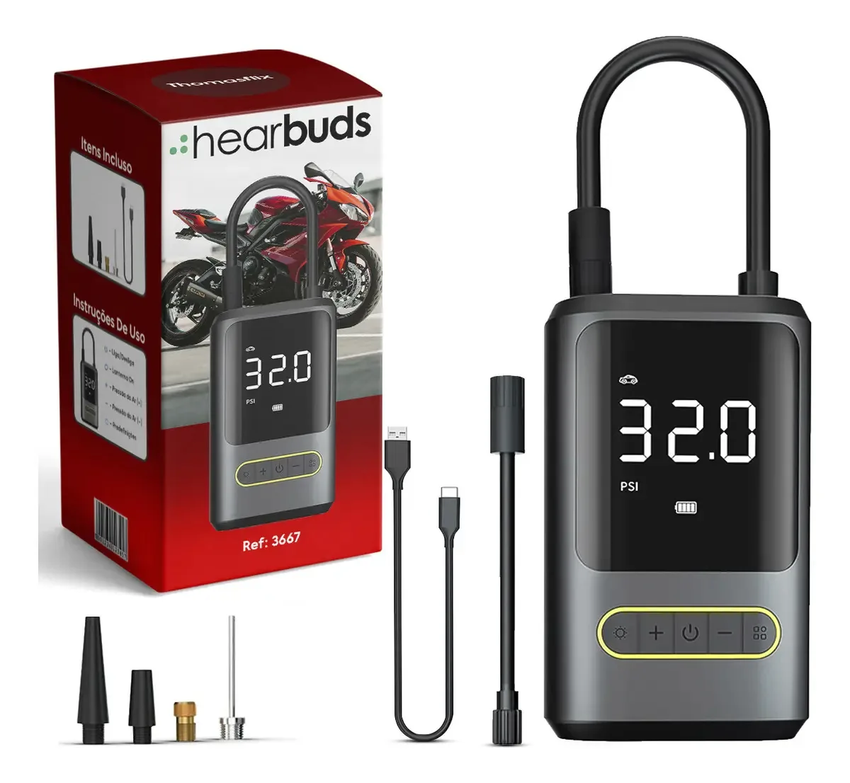 Bomba De Mão Portátil Alta Pressão Para Bicicleta Com Bico Universal Adaptável Para Pneus E Equipamentos Esportivos