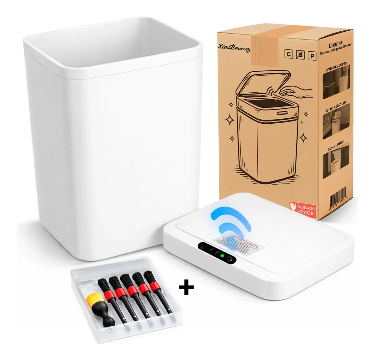 Cesto Automático Inteligente Smart Lixeira 16 Litros Cor Branco Para Comercial e Residencial + Pincel De Detalhe