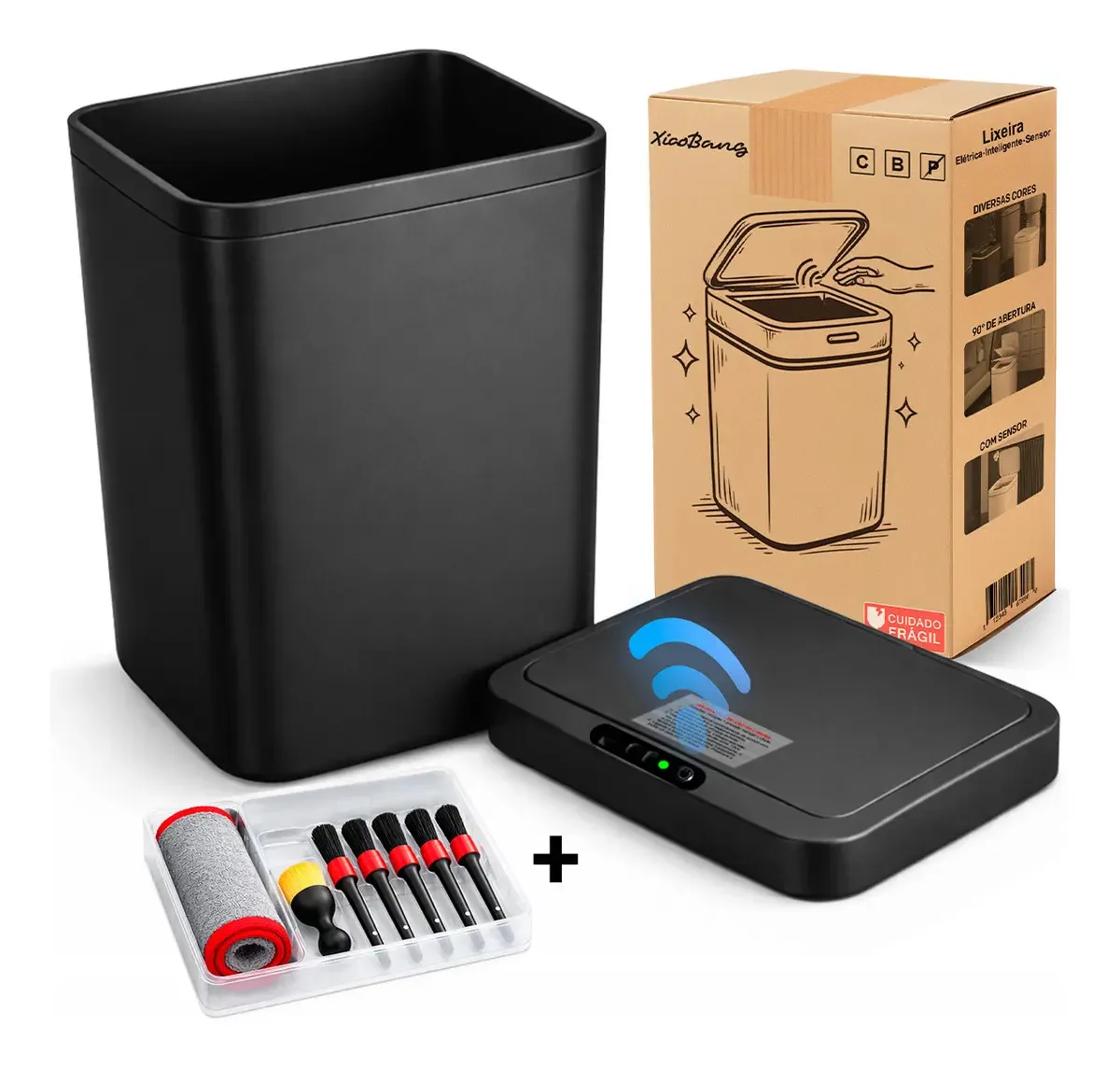 Cesto Inteligente Lixeira 16 Litros Cor Preto para Uso Comercial e Residencial Com Pincel De Detalhe + Toalha Microfibra