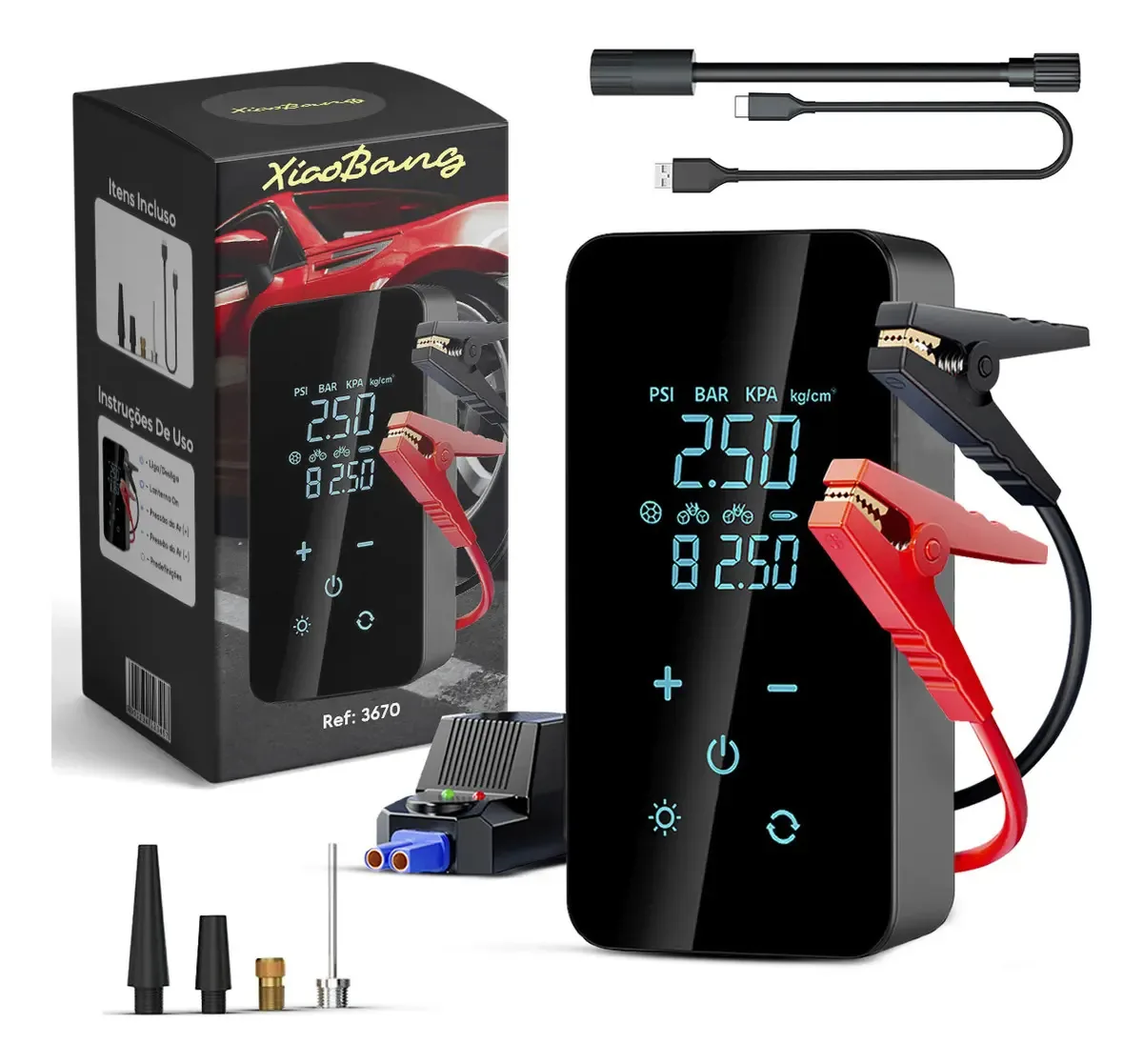 Carregador Digital Auxiliar De Partida Para Bateria Automotiva Portátil Carregamento Bivolt Usb 150psi Com Lanterna Led Ferramenta Automotiva
