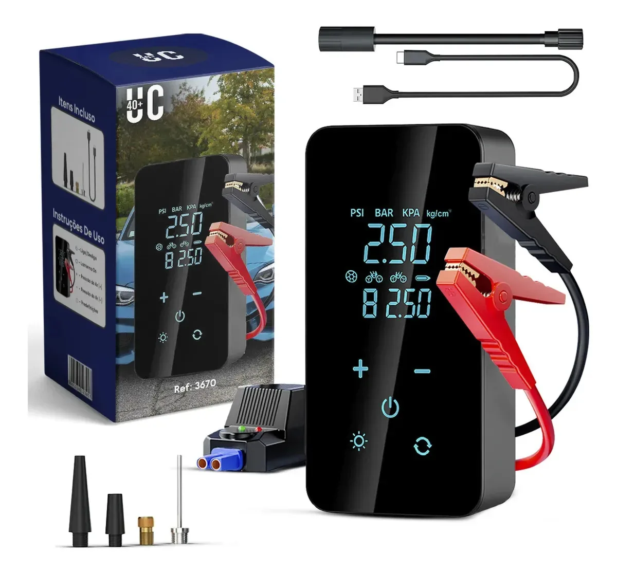 Bomba De Ar Digital Com Auxiliar De Partida Powerbank Lanterna Led Portátil Para Pneus E Emergência Resistência E Durabilidade