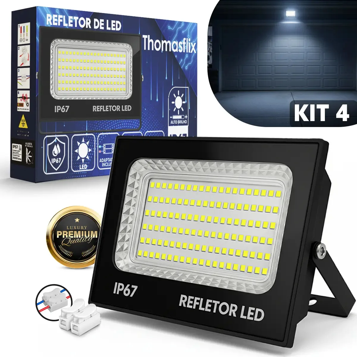 Kit 4 Refletores Led Holofote 300w Smd Prova Dágua Branco Frio 6500k