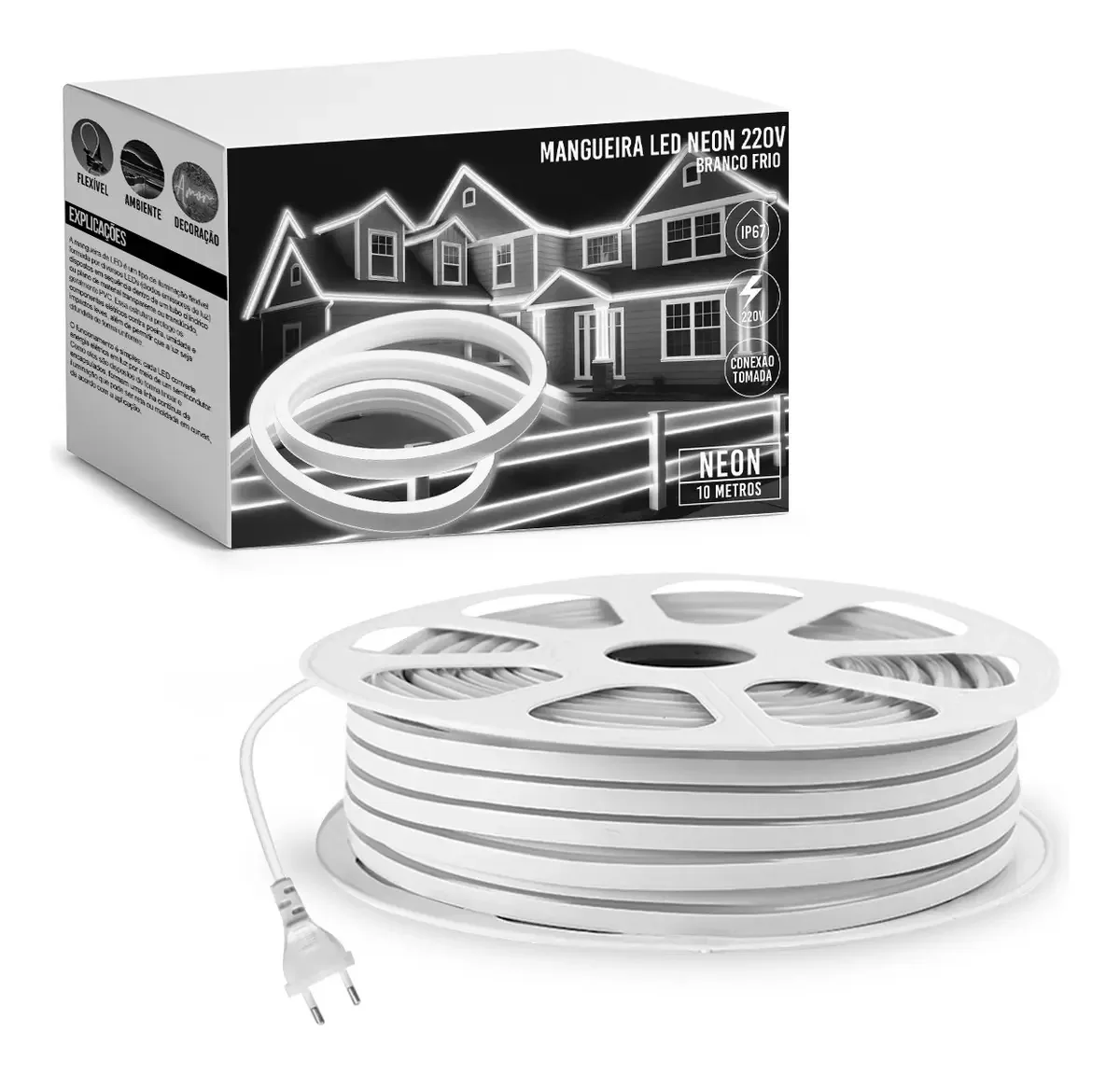Fita LED UC68 10m Branco Frio IP67 Flexível Decorativa