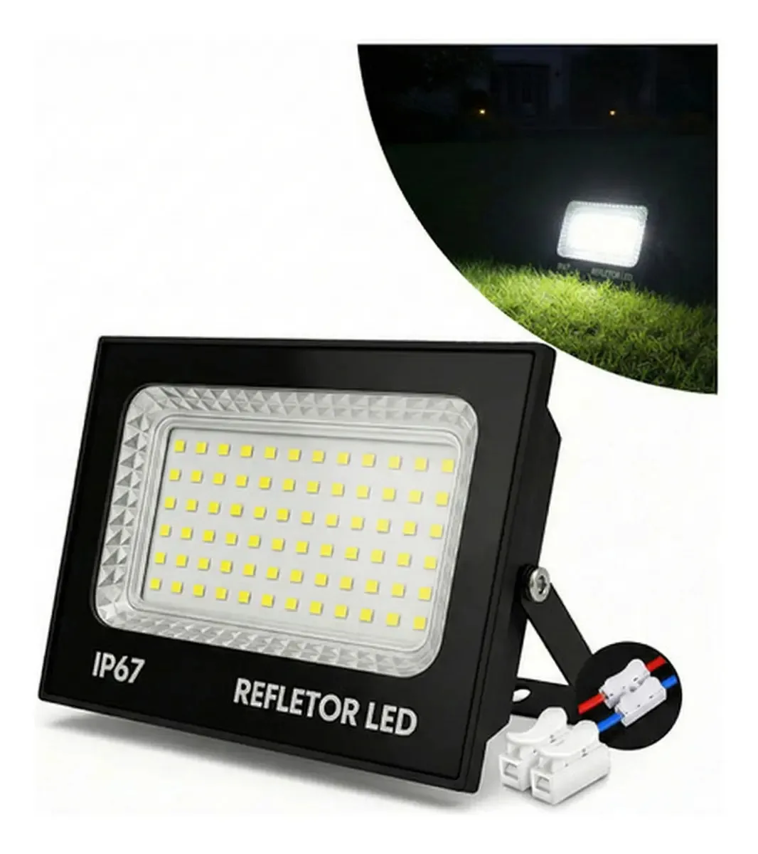 Kit 2 Refletores LED 500W Branco Frio IP67 Bivolt Alumínio
