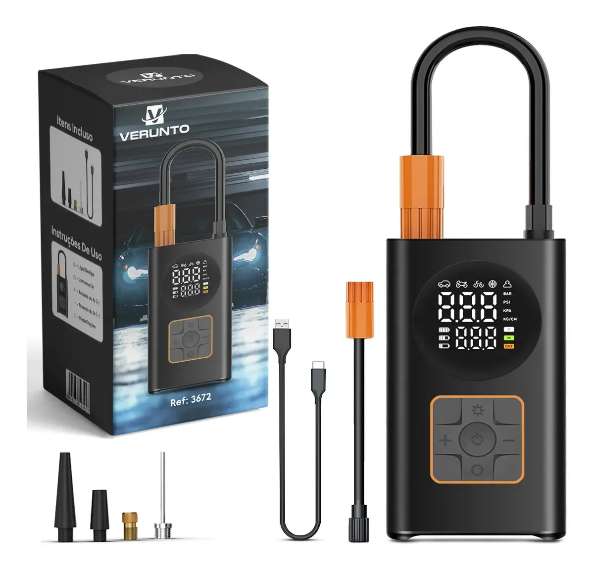 Bomba De Ar Elétrica Pneu Verunto Mini Portátilusb Tela Digital Led Bomba Elétrica Para Pneus E Emergências Bateria 4000mah
