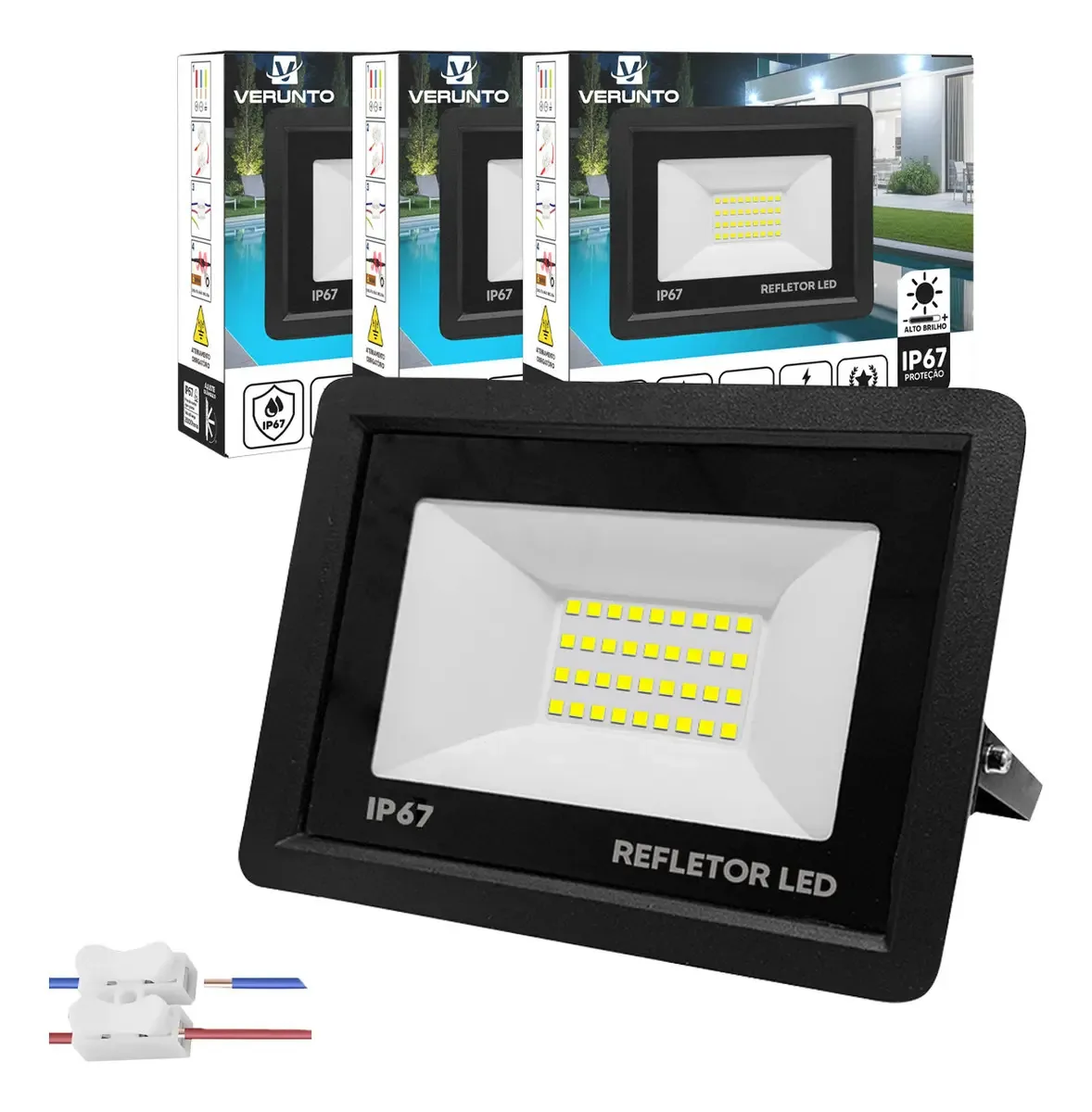 Kit 3 Refletores LED 200W Verunto Branco Frio IP67 Alta Eficiência