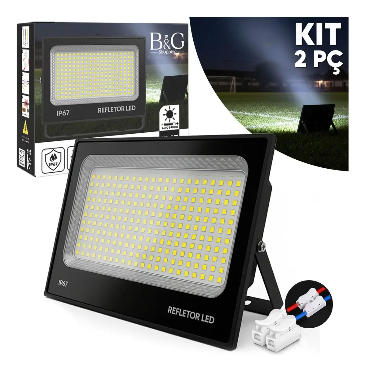 Kit 2 Refletores LED 600W Branco Frio VERUNTO IP67 Alumínio Externo