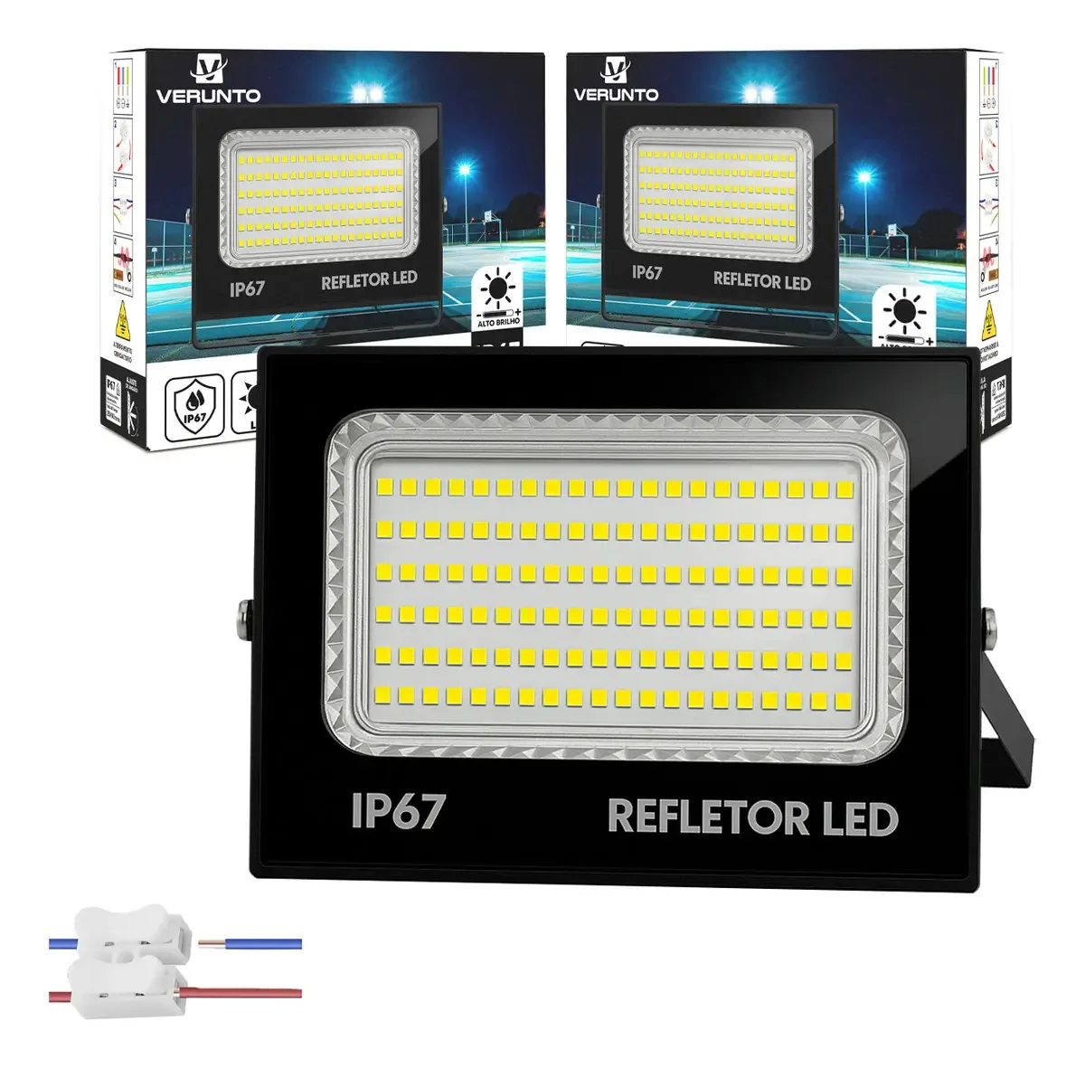 Kit 2 Refletores LED 300W Verunto IP67 Alumínio Branco Frio 6500K Externo