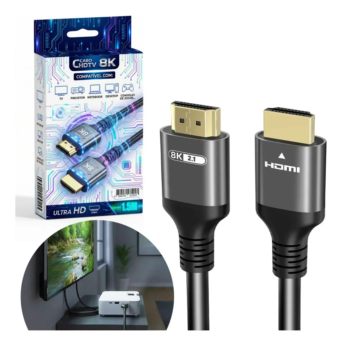 Cabo Impressora Informática 1,5m 2.1 Gold 8k 60hz 4k 120hz Hdmi Ultra Hd Blindado Para Games E Cinema 2k Qualidade Profissional