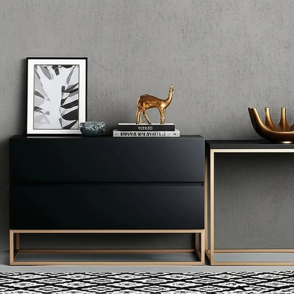 Kit 2 Mesas de Cabeceira Industrial Start Home Preto/Dourada 60cm MDF