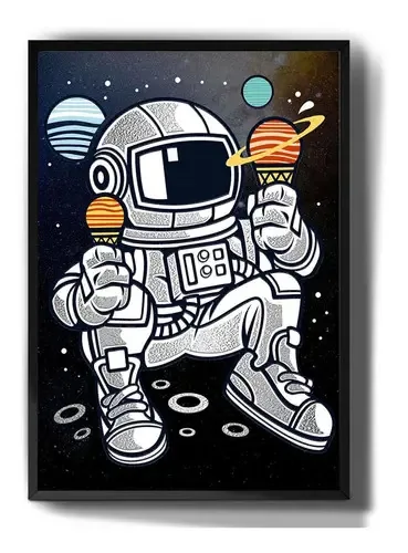 Quadro decorativo Tribos Safari quadro decorativo astronauta planetas espaço desenho de 41cm x 29cm - outro