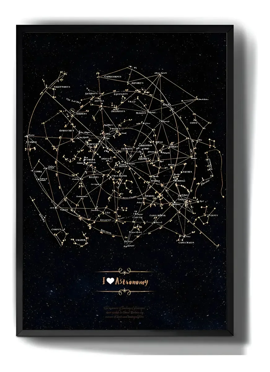 Quadro Decorativo Contelações Mapa Astronomia Desenho