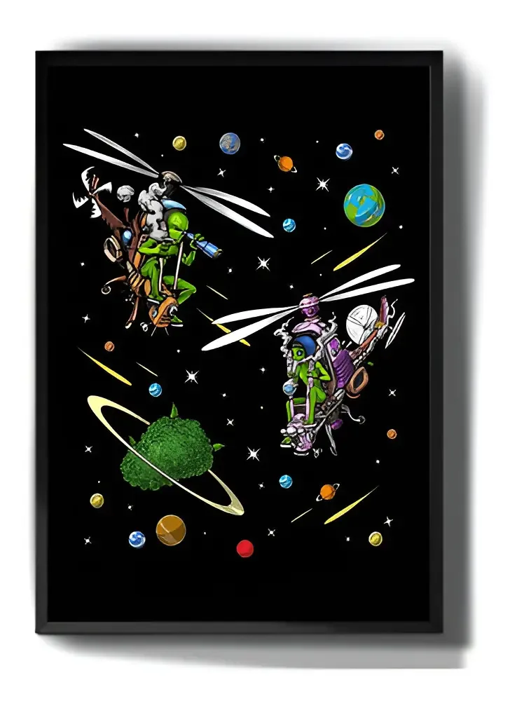 Quadro decorativo Tribos Quadro quadro decorativo psicodelico aliens voando espaço - vibrante