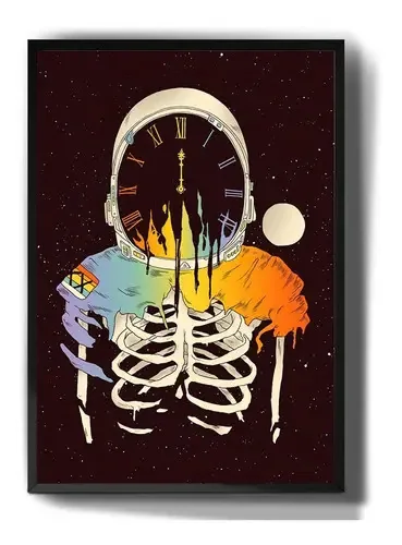 Quadro Decorativo Psicodelico Astronauta Esqueleto