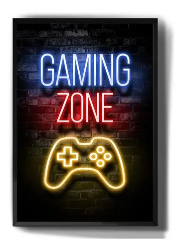 Quadro decorativo Tribos Quadro quadro decorativo gamer gaming zone neon controle de 41cm x 21cm - madeira