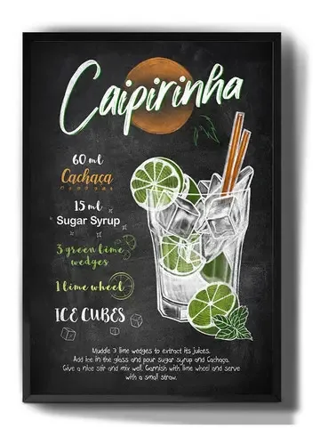 Quadro decorativo Tribos Quadro quadro decorativo receita caipirinha bebida desenho de 42cm x 30cm - vibrante