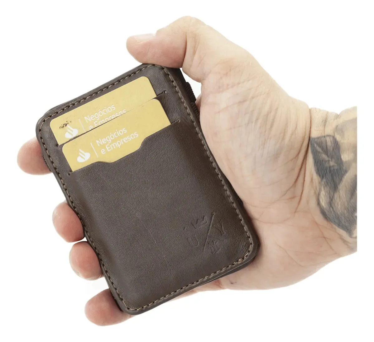 Carteira Mágica Porta Cartão Couro Legítimo Cnh Cédulas Full Cor Marrom