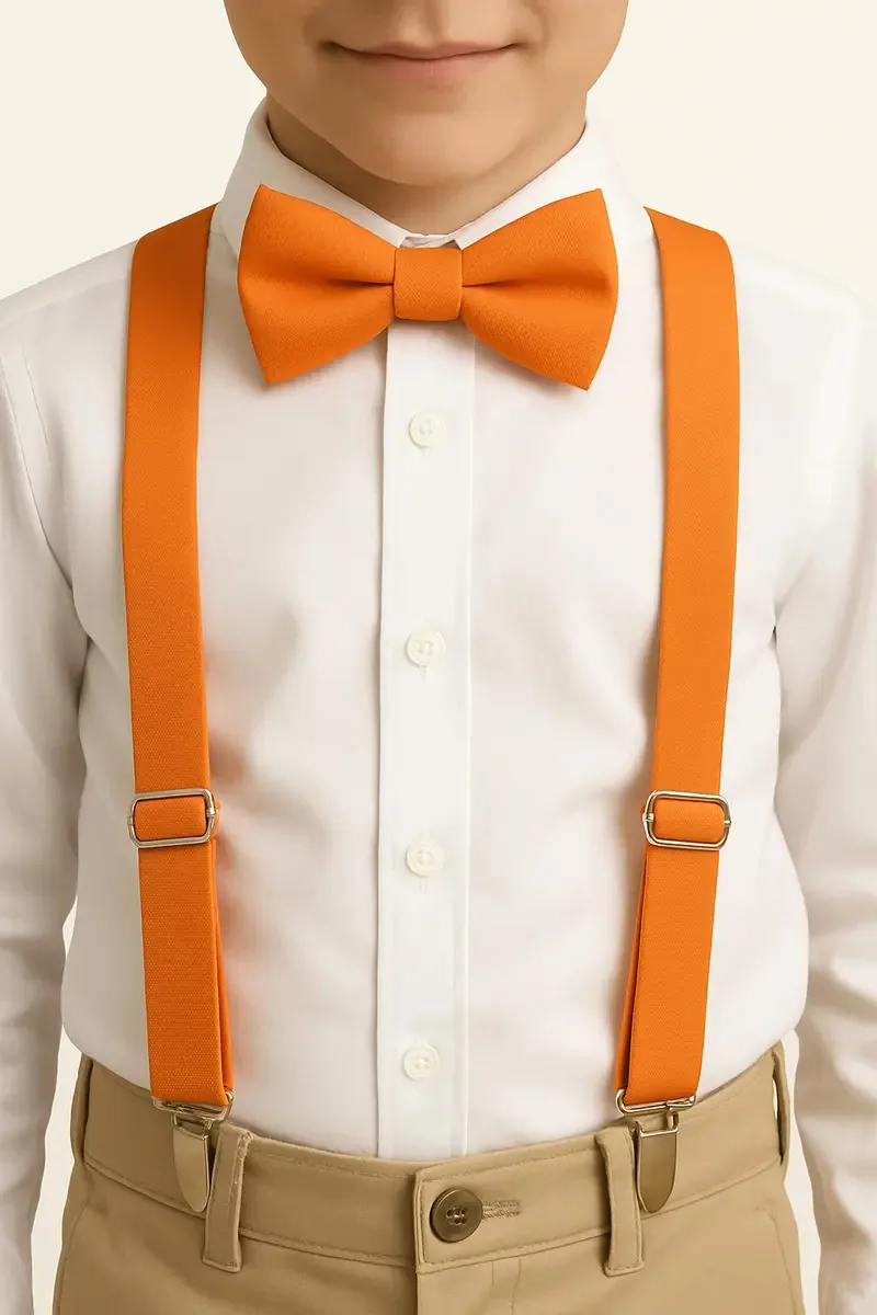 Kit Gravata E Suspensório Infantil Varias Cores Cor Laranja