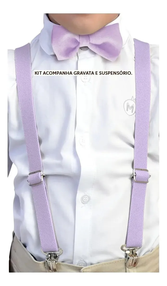Kit Gravata E Suspensório Infantil Varias Cores Cor Lilás