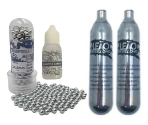 200 Esferas Airsoft 4,5 Mm + 2 Cilindros Co2 + Silicone