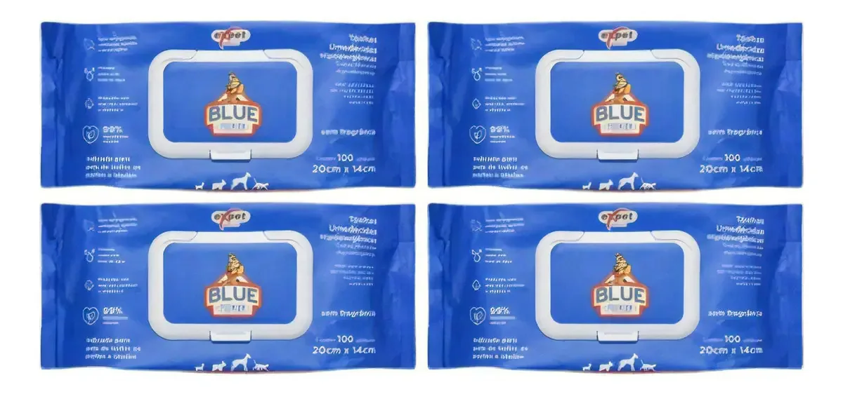 Toalhas Umedecidas Para Cães E Gatos Blue 100un 4 Pacotes