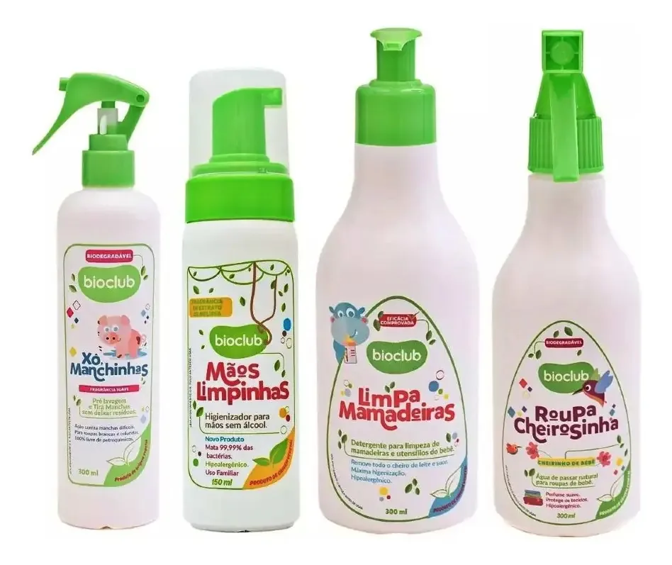 Kit Higiene e Limpeza BioClub Incolor para Roupa e Mamadeira de Bebê 4 Peças