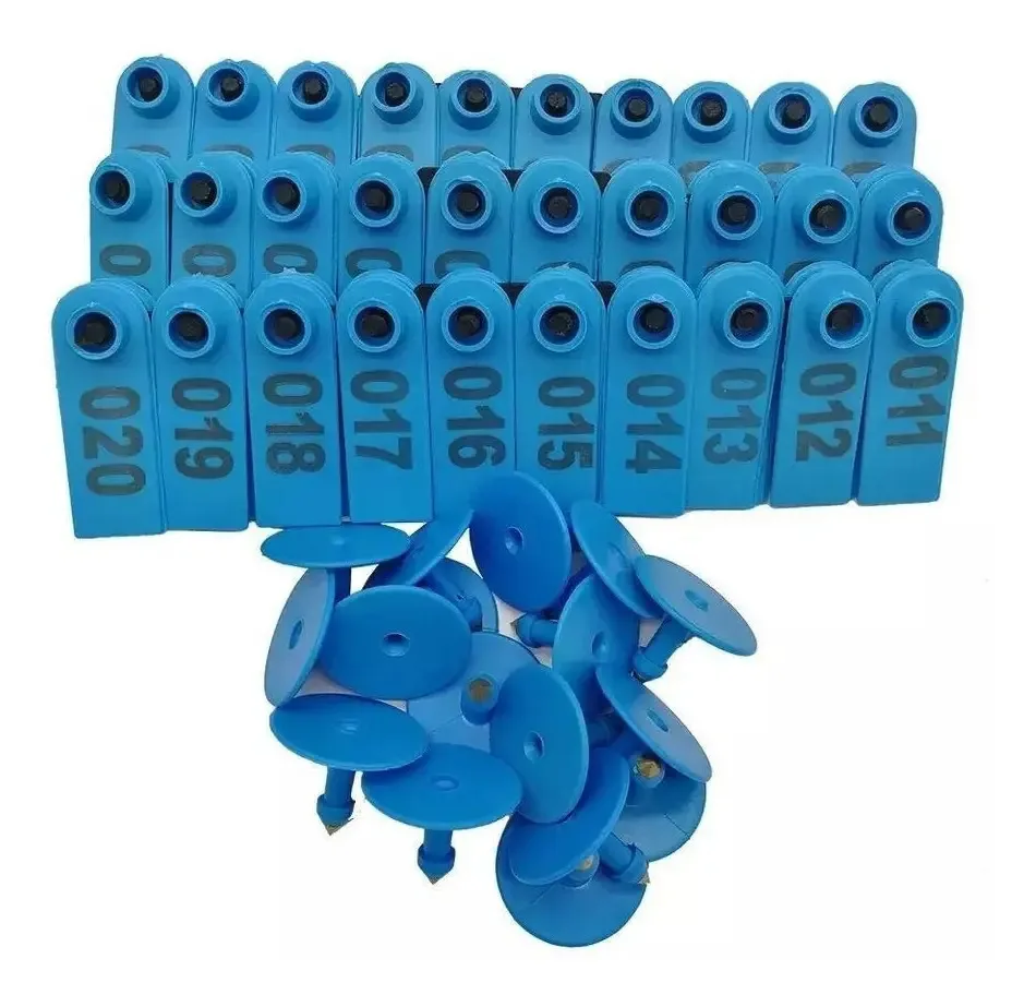 100 Brincos De Identificação Em Ovinos Bovinos Gado 001-100 Cor Azul